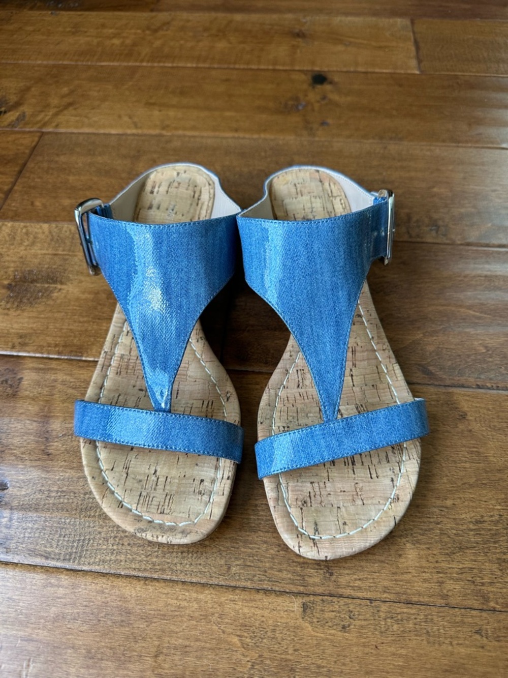 Donald J. Pliner Blue Denim Cork Wedge Sandal - size 7.5